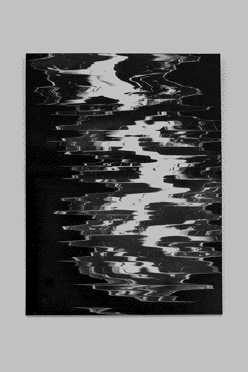 print d'une scanographie de Yaşar Seren, des formes géométriques brillantes apparaissent sur fond noir